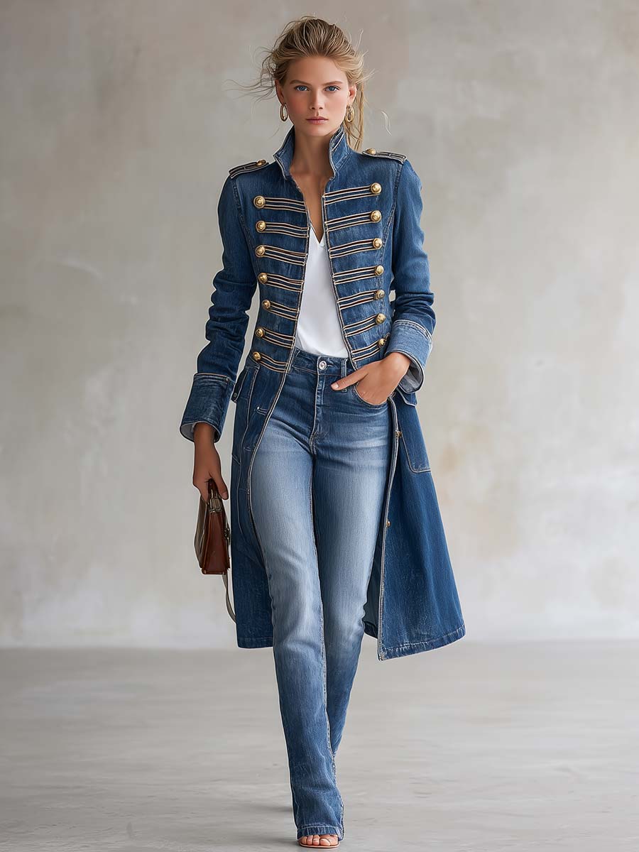 Dagmar – Long manteau en jean de style militaire