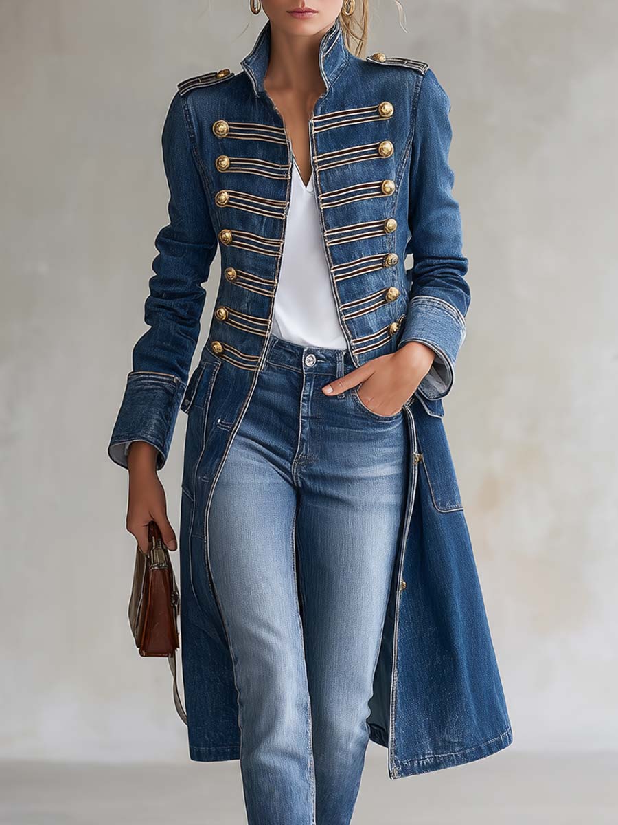 Dagmar – Long manteau en jean de style militaire