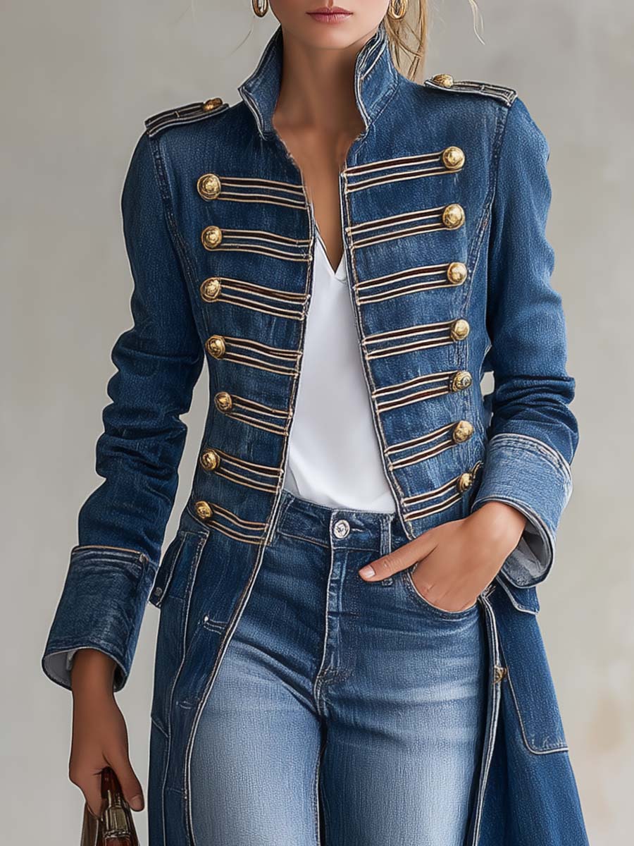 Dagmar – Long manteau en jean de style militaire