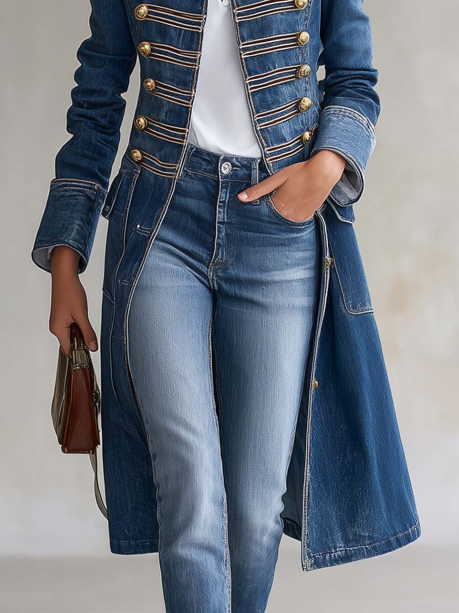 Dagmar – Long manteau en jean de style militaire