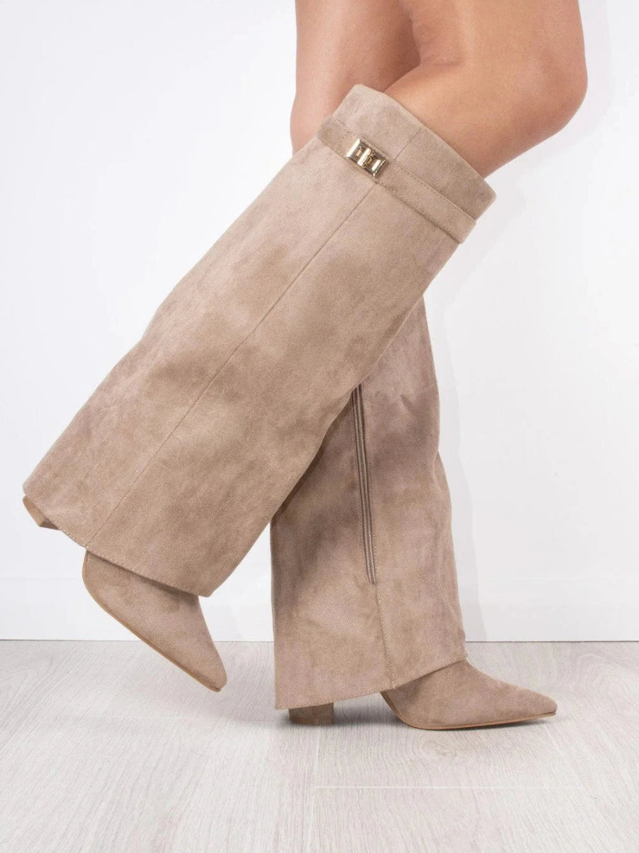 Ladies Suede Boots with Gold Fastening