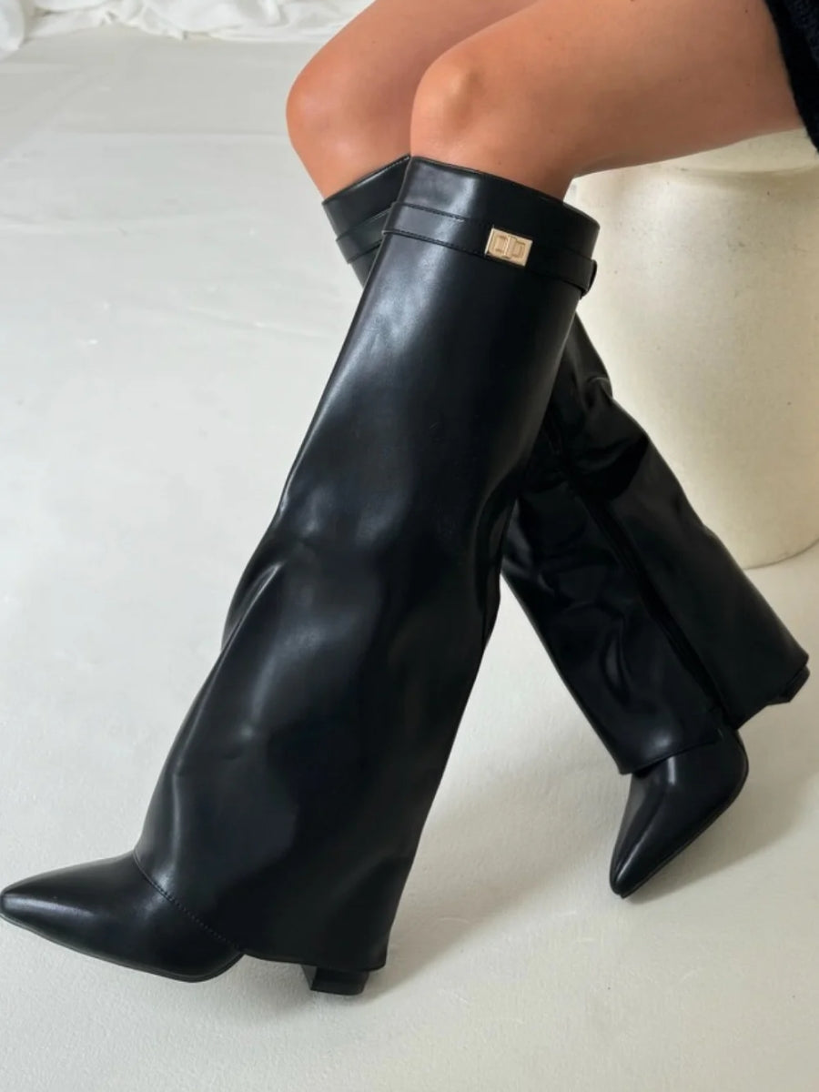 Ladies Suede Boots with Gold Fastening
