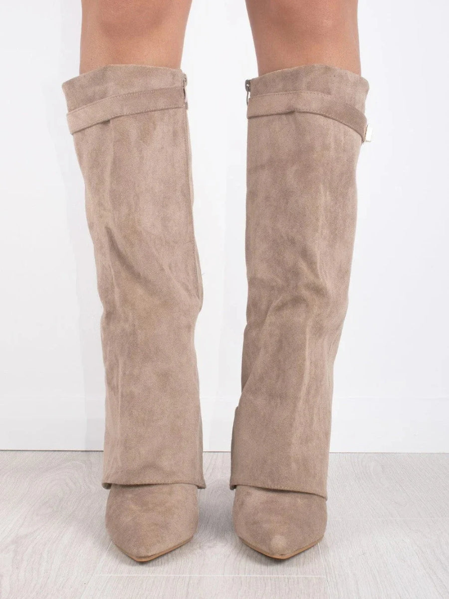 Ladies Suede Boots with Gold Fastening