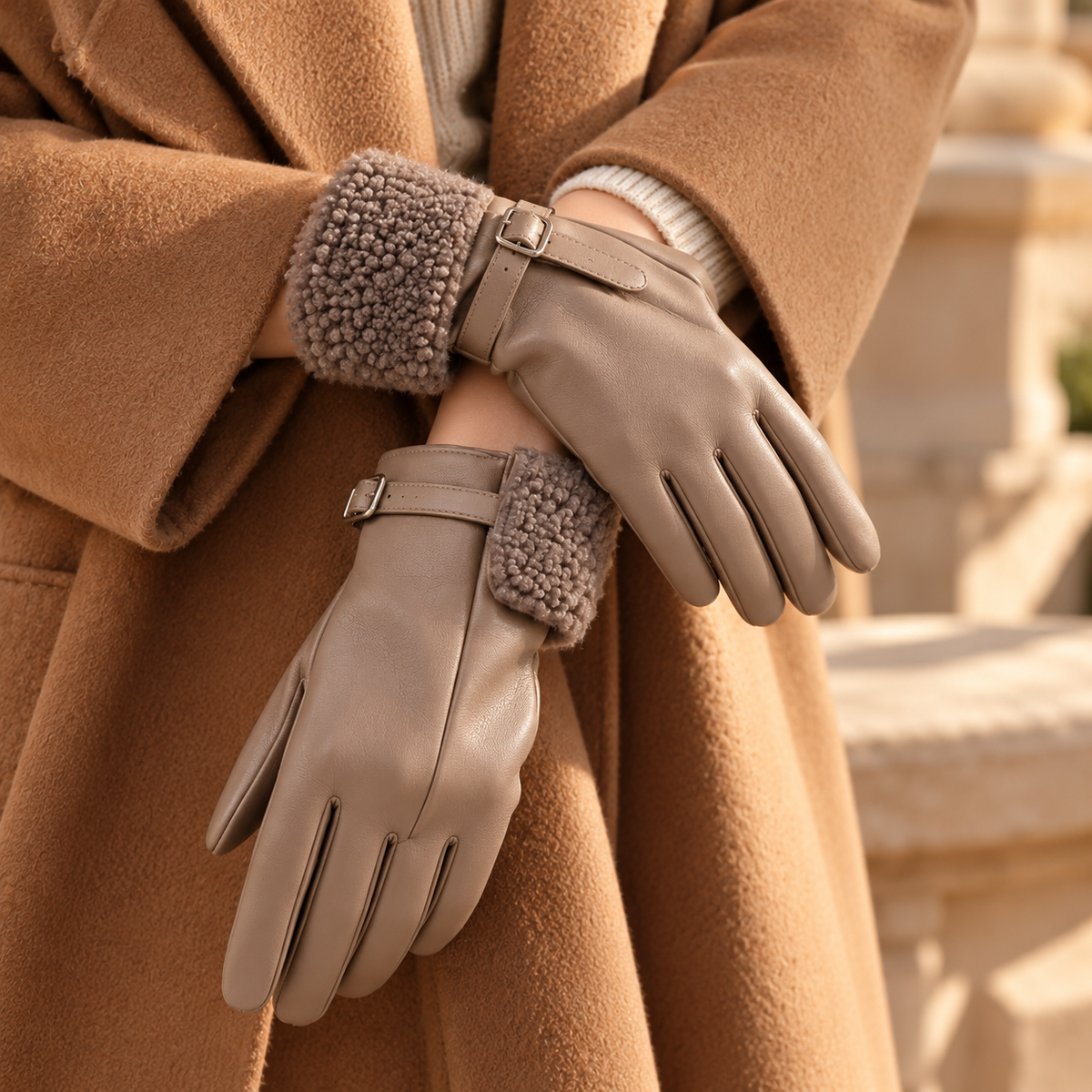 Gants en simili cuir avec doublure en shearling Bianca