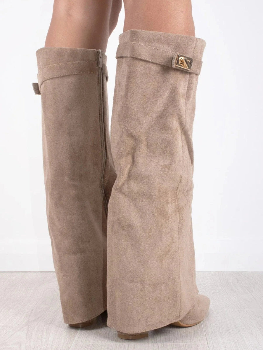 Ladies Suede Boots with Gold Fastening