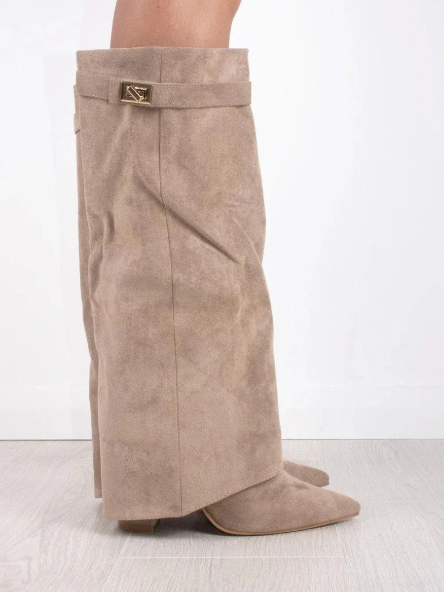 Ladies Suede Boots with Gold Fastening
