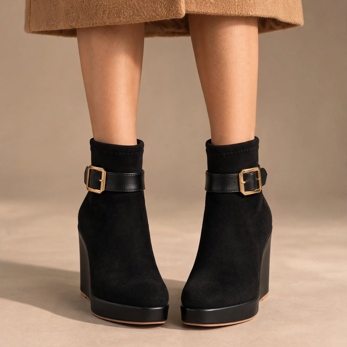 Bottes à talons compensés Estelle en daim