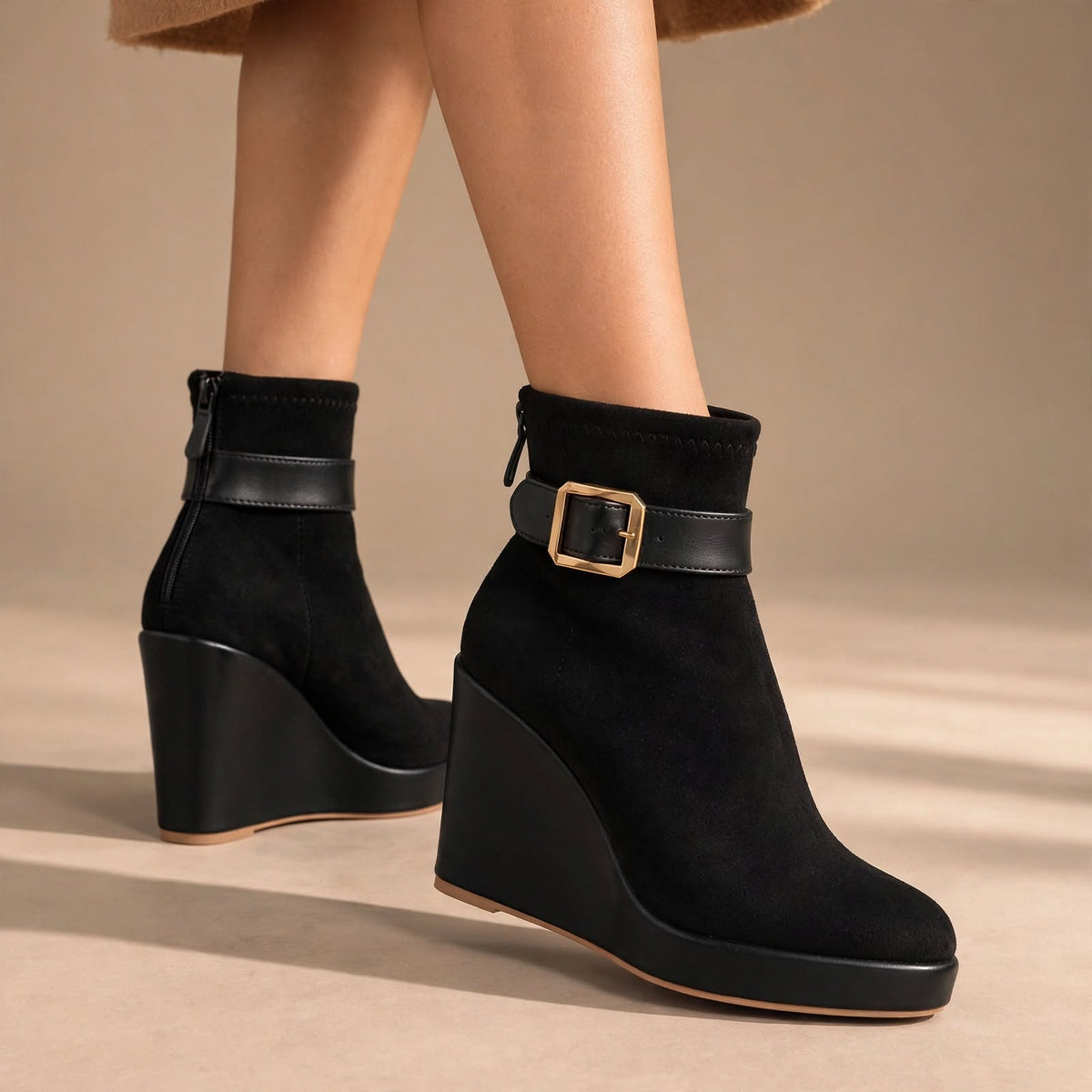 Bottes à talons compensés Estelle en daim