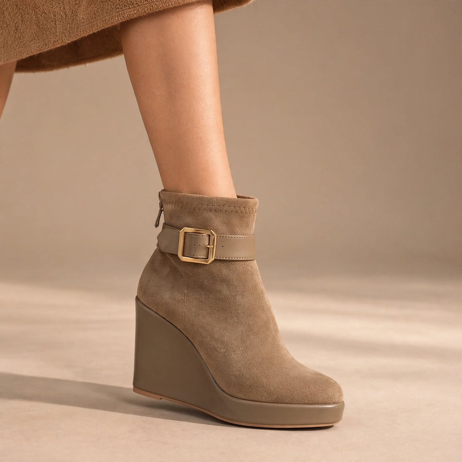 Bottes à talons compensés Estelle en daim