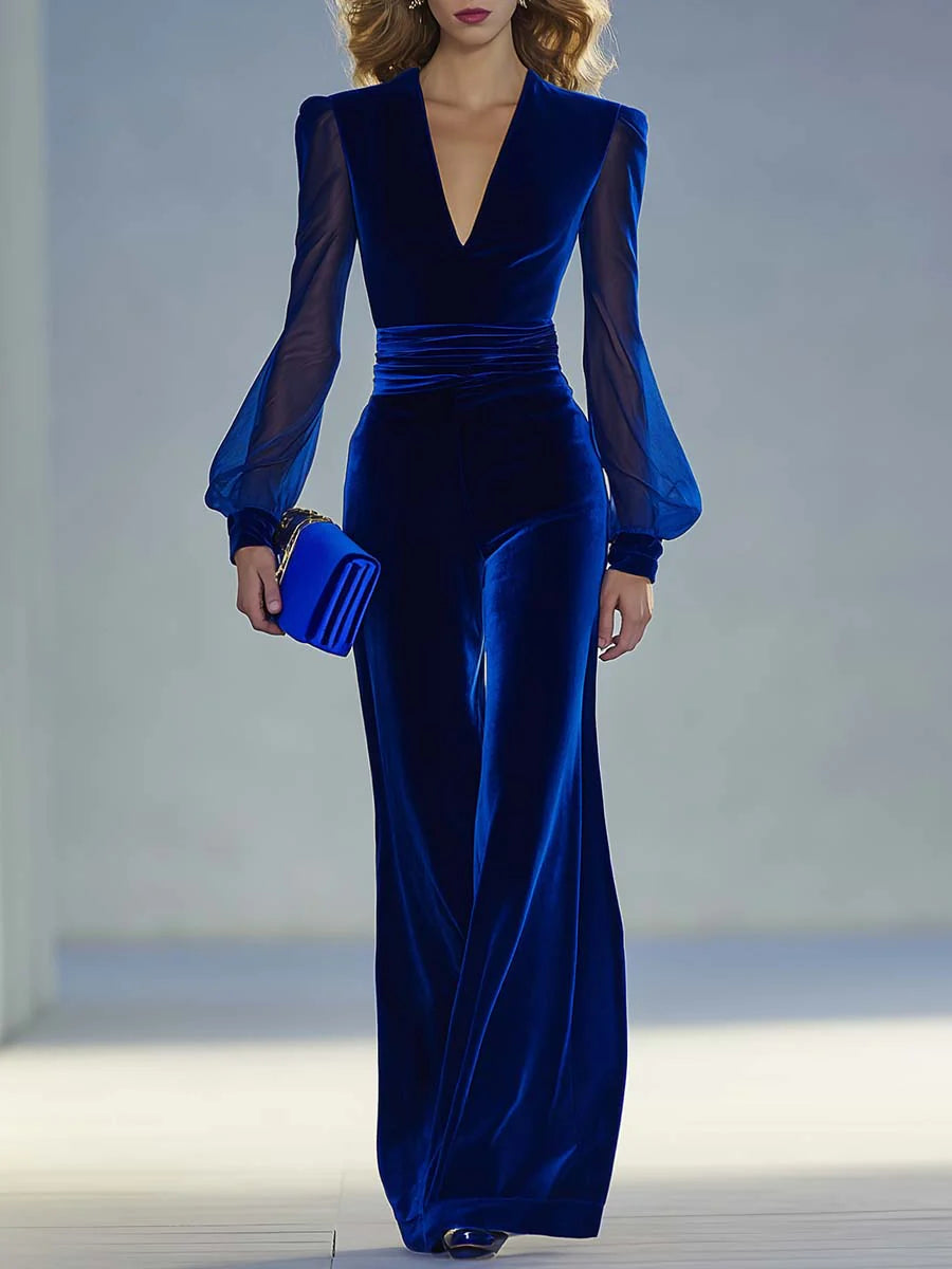 Sabrina™ | Velvet V-Neck Evening Jumpsuit