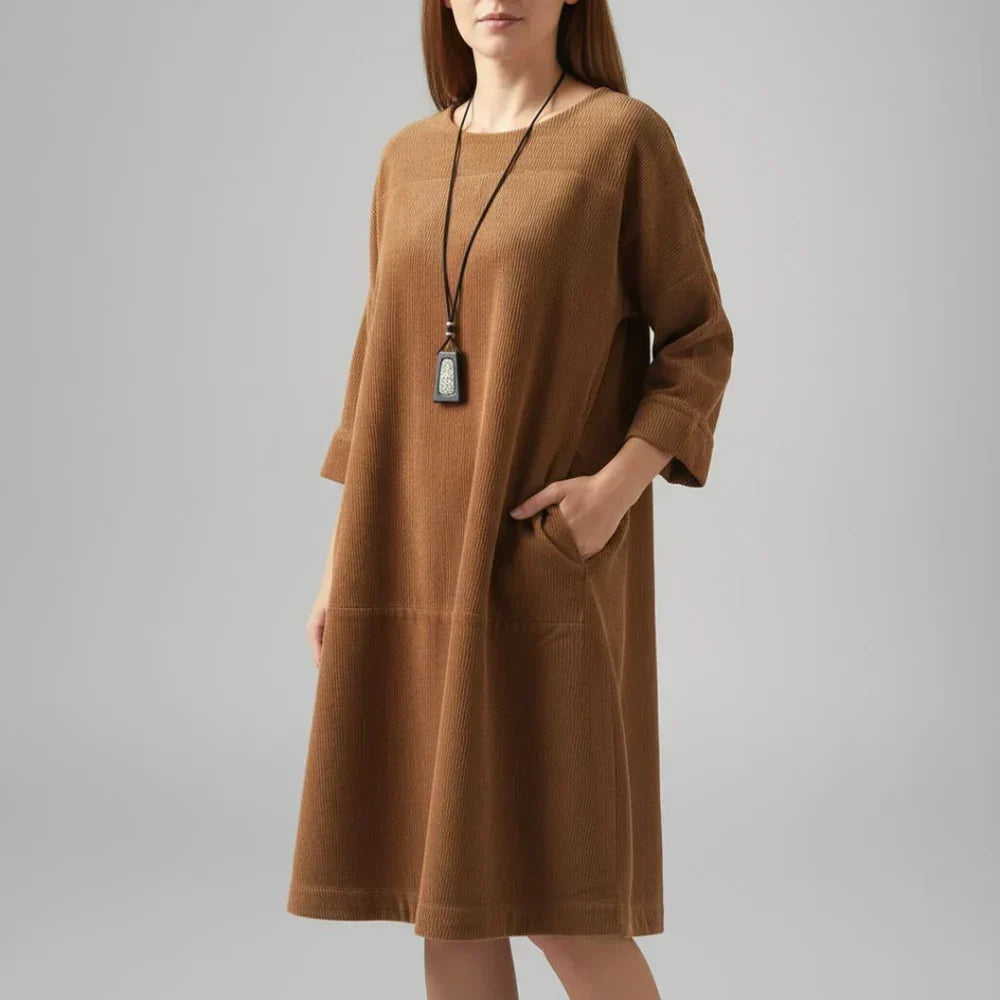 Amy | Robe Midi en Velours Côtelé Détendue