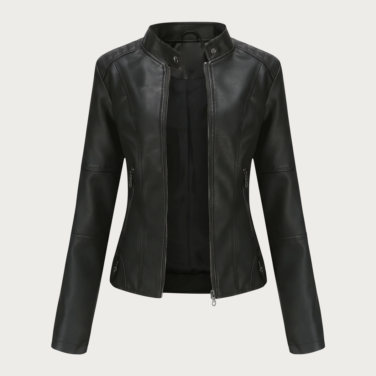 Cinzia | Slim Biker Jacket with Mandarin Collar and Zip
