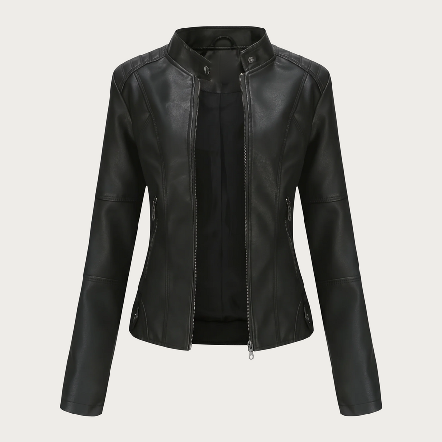 Cinzia | Slim Biker Jacket with Mandarin Collar and Zip