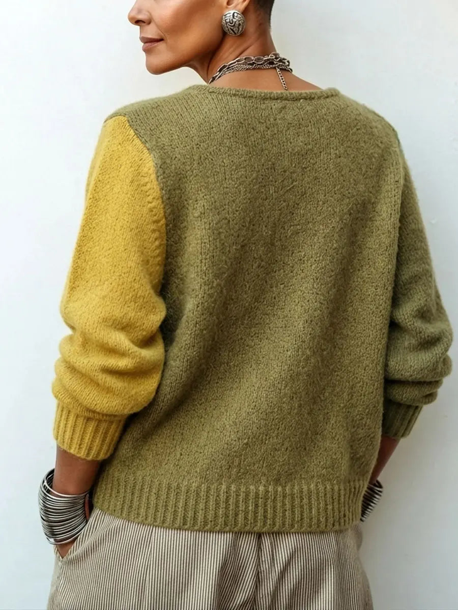 Pull en maille asymétrique aux blocs de couleurs artistiques