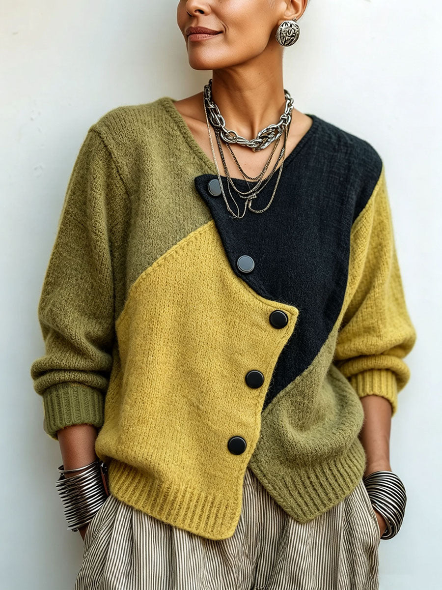 Pull en maille asymétrique aux blocs de couleurs artistiques