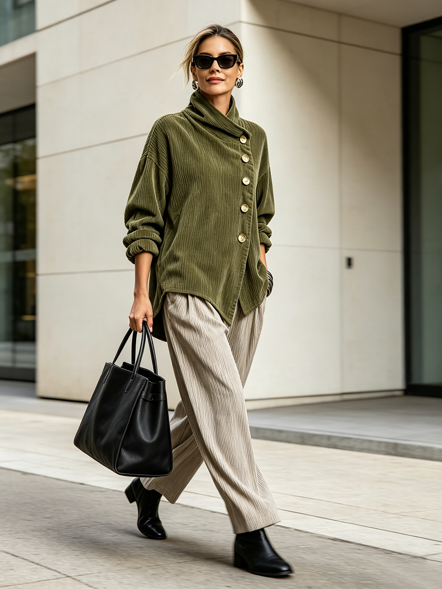 Sandra | Olive Green Ribbed Knit Cardigan