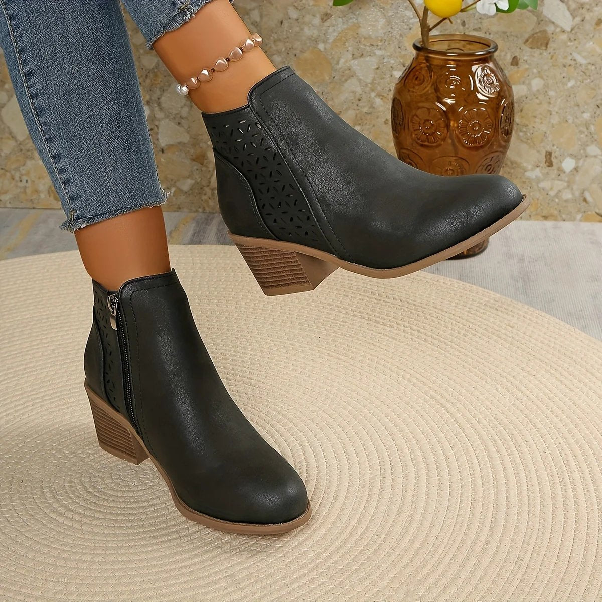 Wenche – Cut-Out Block Heel Ankle Boots