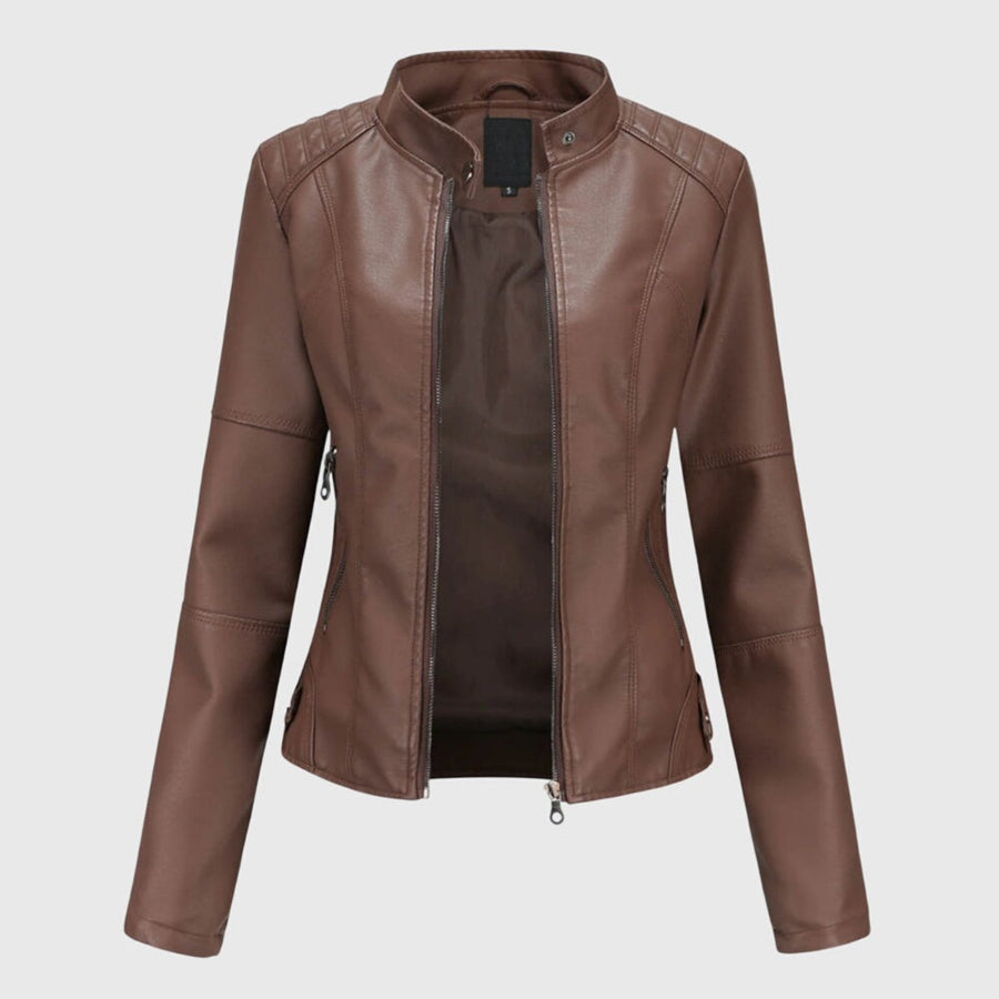 Cinzia | Slim Biker Jacket with Mandarin Collar and Zip