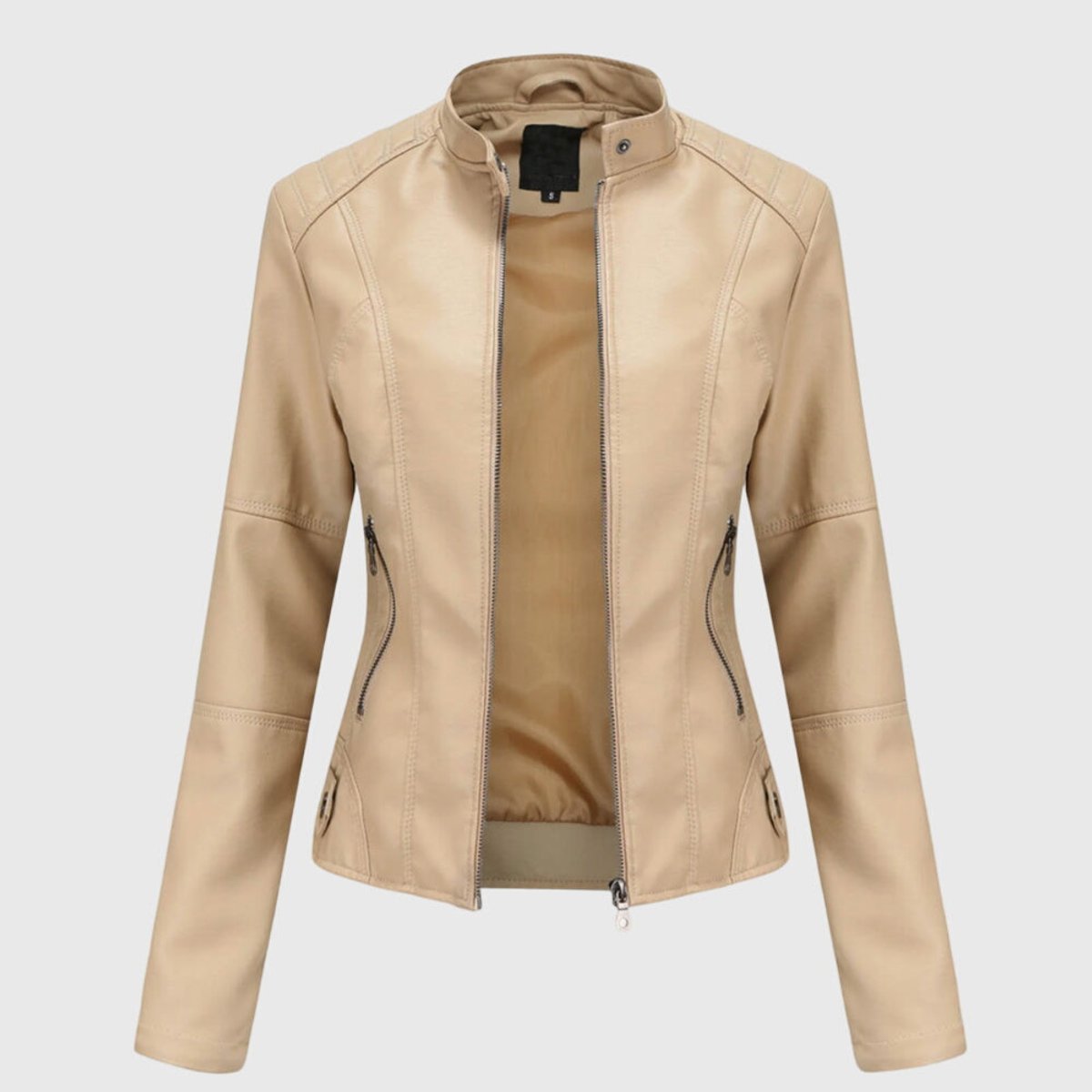 Cinzia | Slim Biker Jacket with Mandarin Collar and Zip